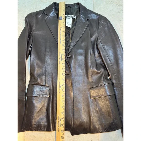 Vintage Jill Sander Leather Blazer‎ – Y2K Minimalist Tailored Jacket, Size Small - Picture 7 of 9